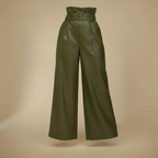 Women's high-waisted leather wide-leg trousers Fashion Grand