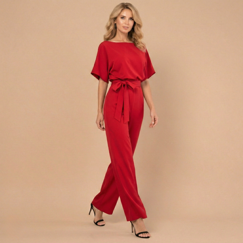 Women's casual relaxed fit wide leg jumpsuit with tie waist Fashion Grand