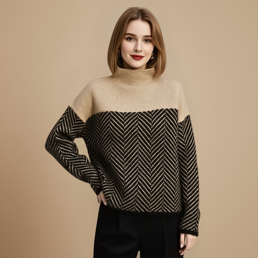 Stylish High Neck Colour Block Warm Jumper Fashion Grand