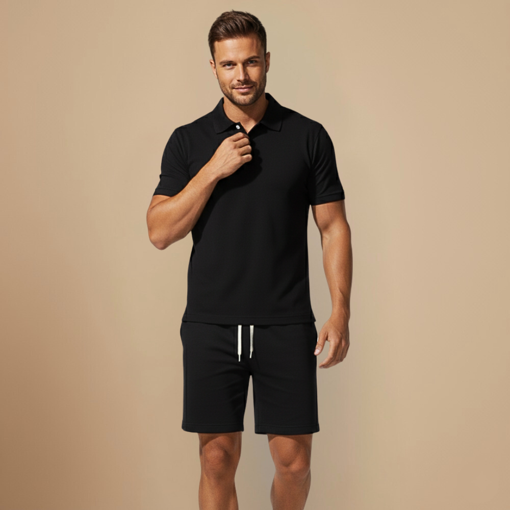 Men Summer Knit Polo Shorts Two Piece Set Fashion Grand