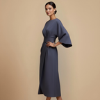Elegant Minimalist Batwing Sleeve Round Neck Dress Fashion Grand