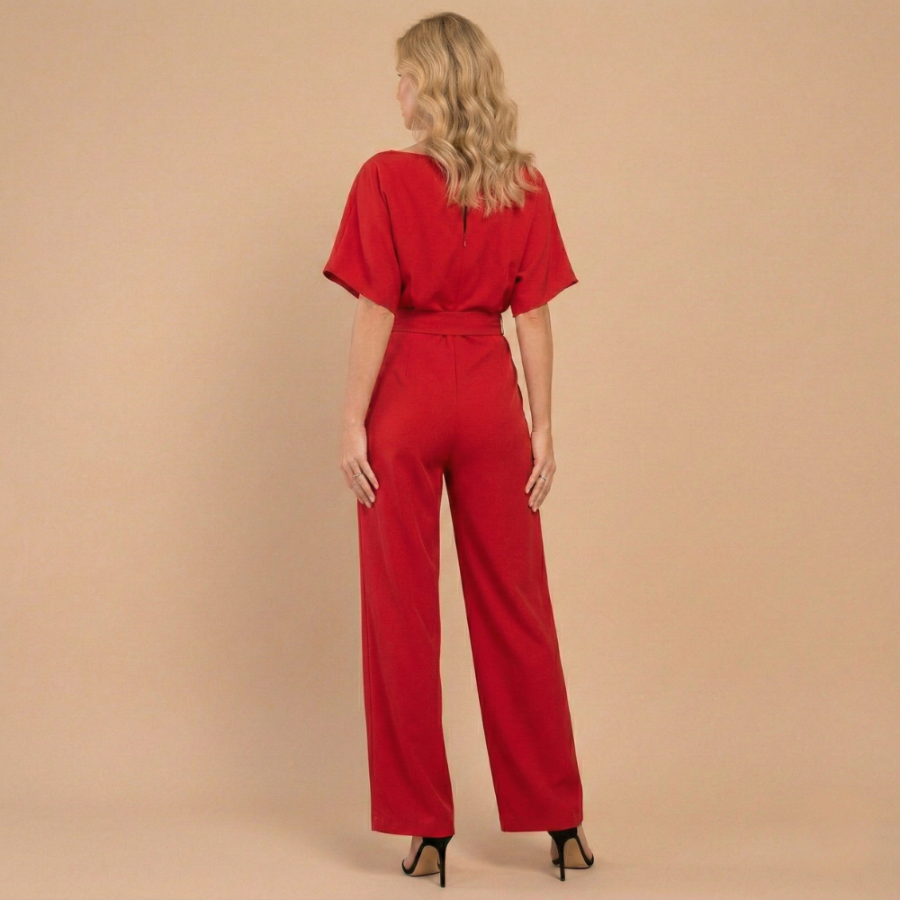 Women's casual relaxed fit wide leg jumpsuit with tie waist Fashion Grand