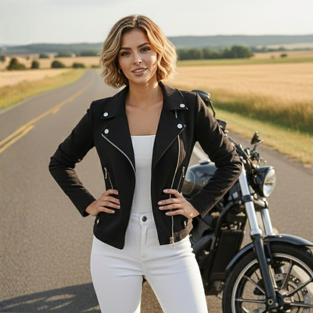 Women’s slim fit asymmetrical zip-up biker jacket Fashion Grand