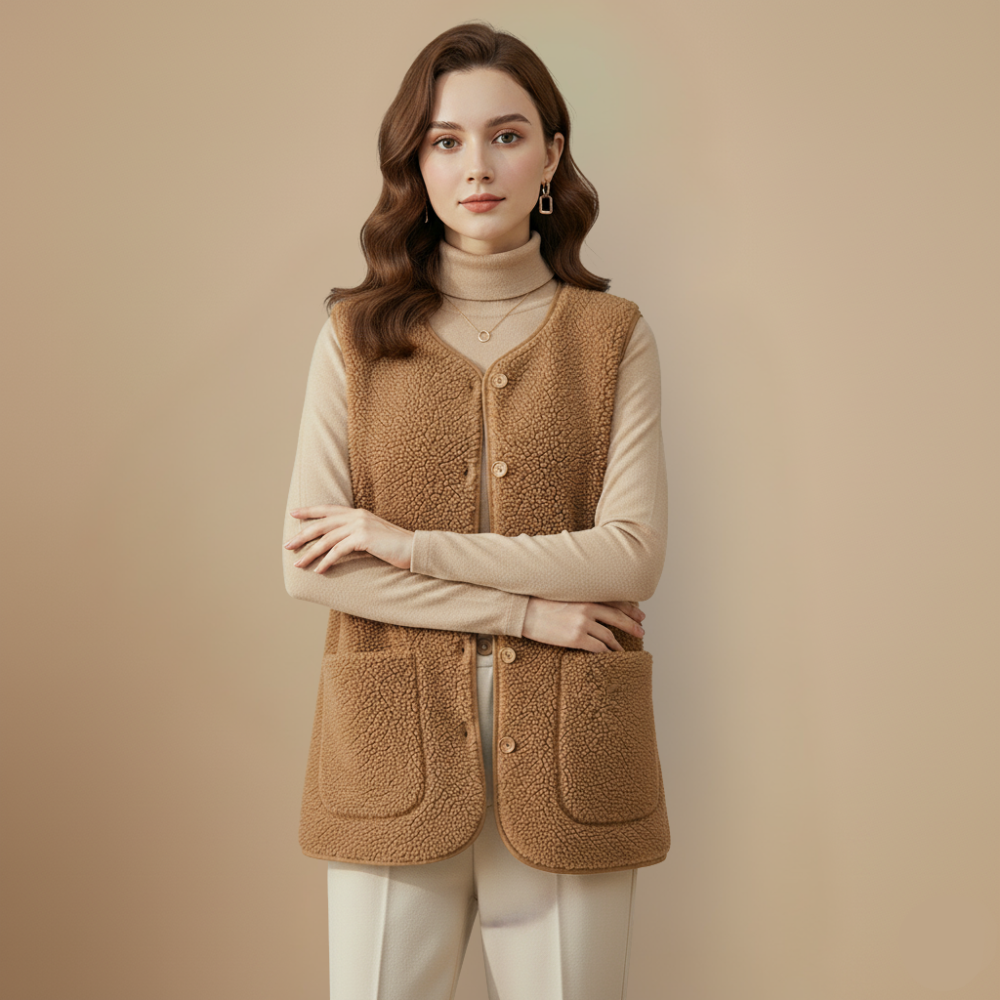 Cosy Sherpa Button-Front Warm Vest Fashion Grand