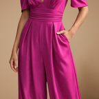 Women's puff sleeve v-neck wide jumpsuit Fashion Grand