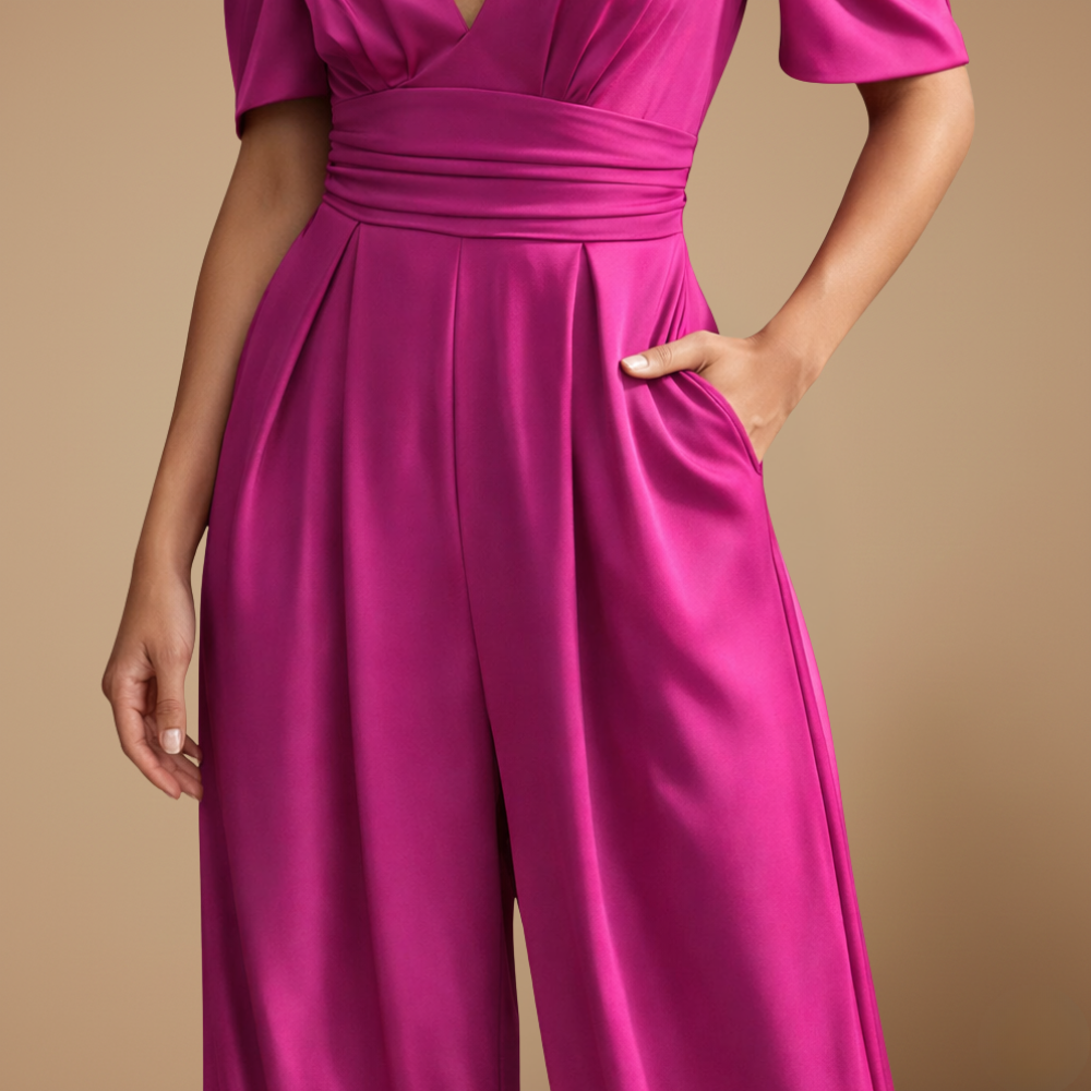 Women's puff sleeve v-neck wide jumpsuit Fashion Grand