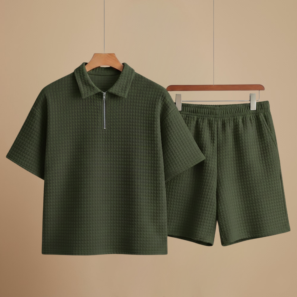 Men's casual short sleeve textured set Fashion Grand