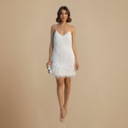 Women's Sequin Tassel Mini Dress Feather Accent Fashion Grand