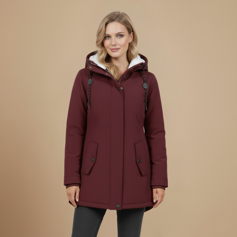 Women's Warm Parka Jacket with Hood and Fleece Lining Fashion Grand