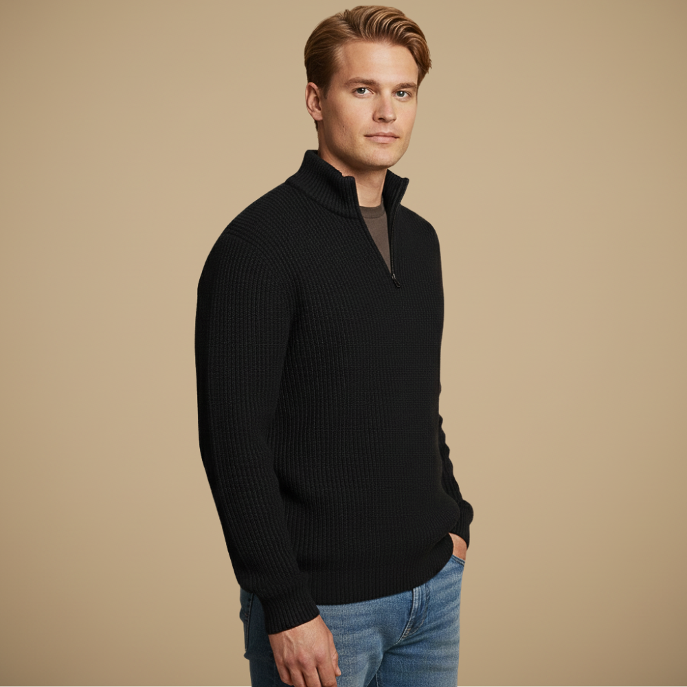 Men's Ribbed Knit Quarter Zip Long Sleeve Pullover Fashion Grand