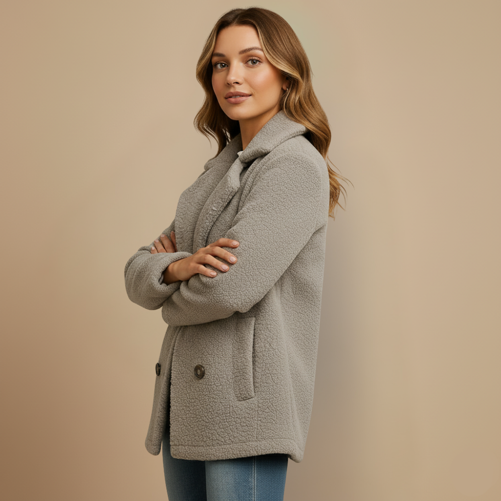 Stylish women's teddy coat with double row of buttons Fashion Grand