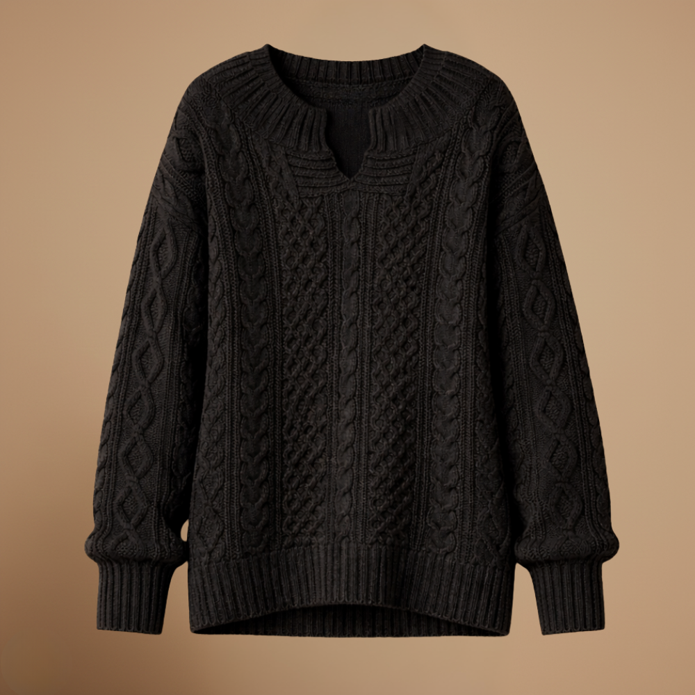 Women's oversized v-neck thick cable sweater Fashion Grand