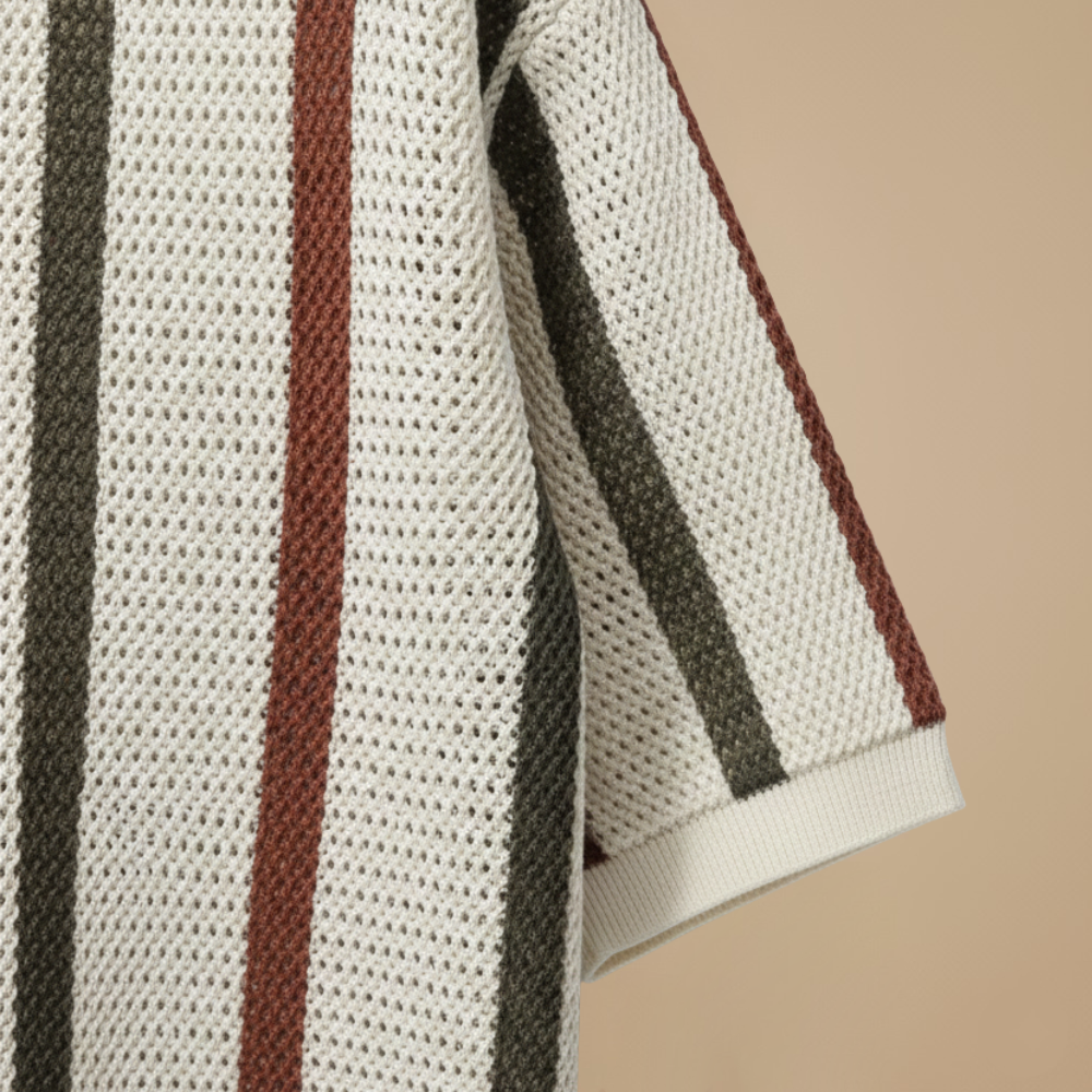 Men's striped short sleeve knitted polo shirt - casual Fashion Grand