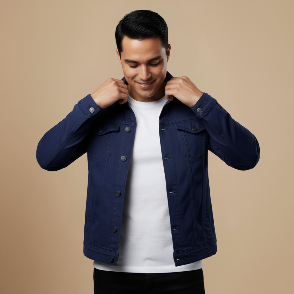 Men's Casual Black Solid Denim Jacket Fashion Grand