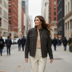 Women's casual high stand collar zip-up jacket Fashion Grand