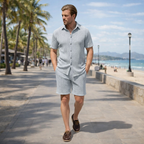 Men's textured shirt shorts two piece outfit Fashion Grand