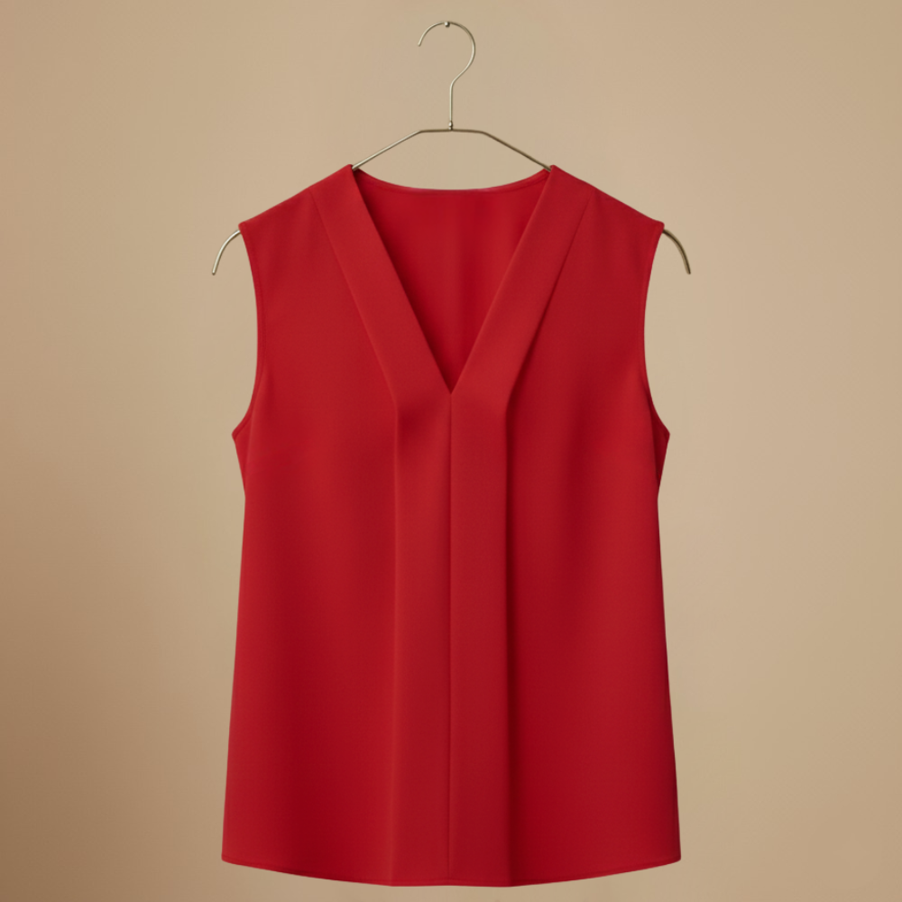 Women's simple pleated sleeveless v-neck blouse Fashion Grand