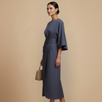 Elegant Minimalist Batwing Sleeve Round Neck Dress Fashion Grand
