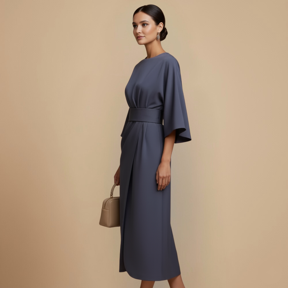 Elegant Minimalist Batwing Sleeve Round Neck Dress Fashion Grand