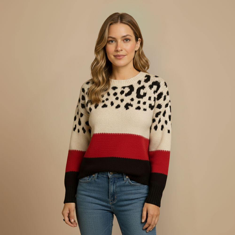 Women's Leopard Print Color Block Sweater Fashion Grand