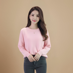 Loose Fit Round Neck Pullover Sweater for Women Fashion Grand