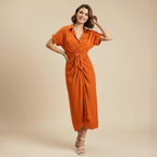 Women's midi dress with waist tie Fashion Grand