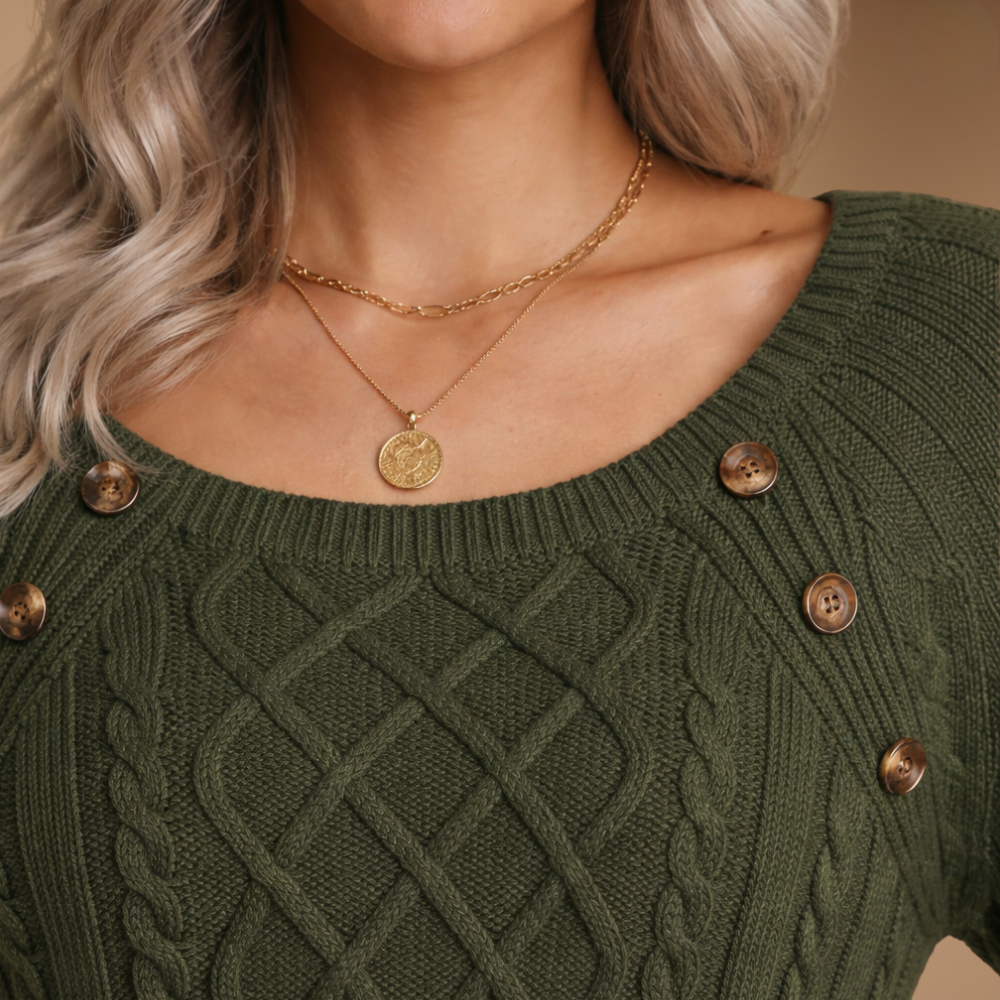 Women’s square collar buttoned long sleeve pullover jumper Fashion Grand