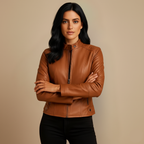 Fitted women's jacket made of imitation leather with zipper Fashion Grand