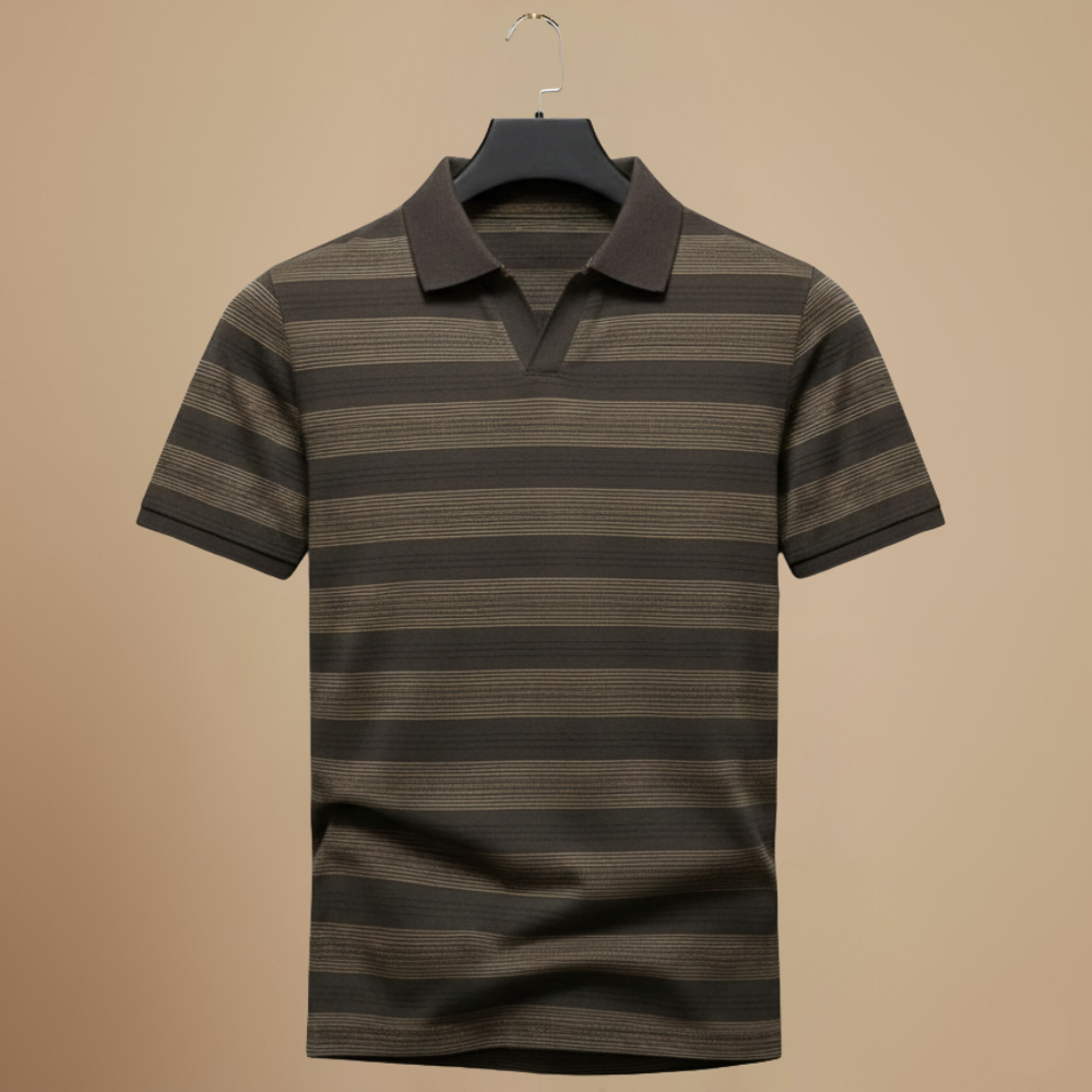 Men's striped v neck short sleeve polo shirt Fashion Grand