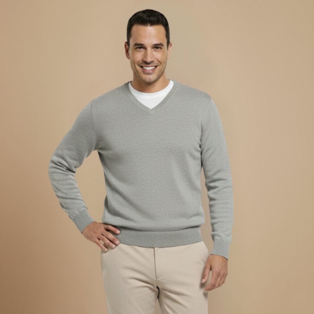 Men V-Neck Cotton Knit Sweater Fashion Grand