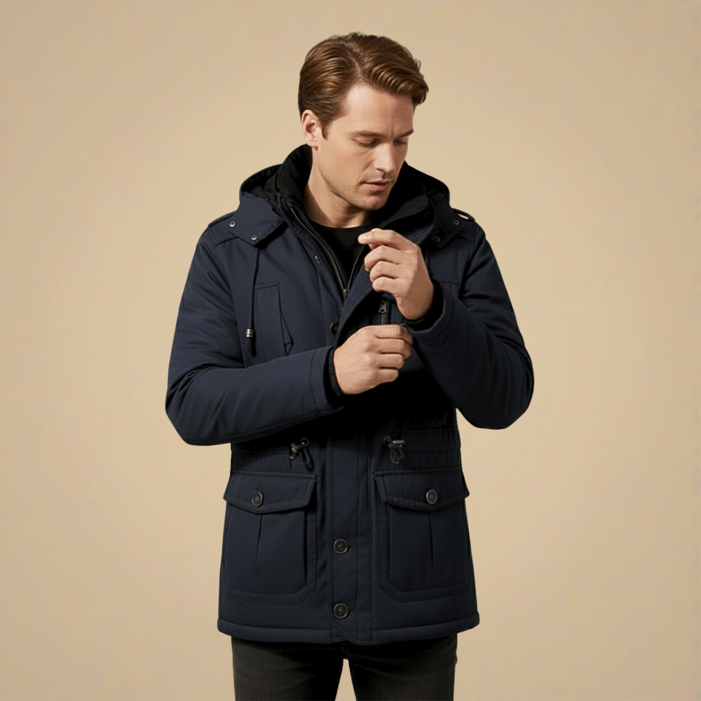 Men's Fleece Lined Windproof Hooded Parka Coat Fashion Grand