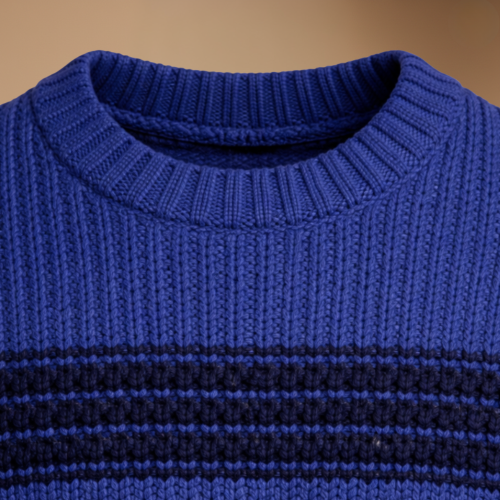 Men's striped crew neck stretch pullover sweater Fashion Grand