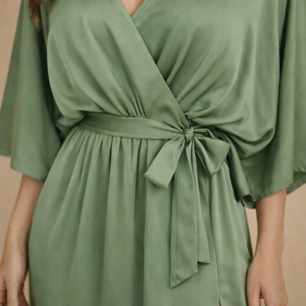 Women’s summer v-neck high waist & half sleeve midi dress Fashion Grand