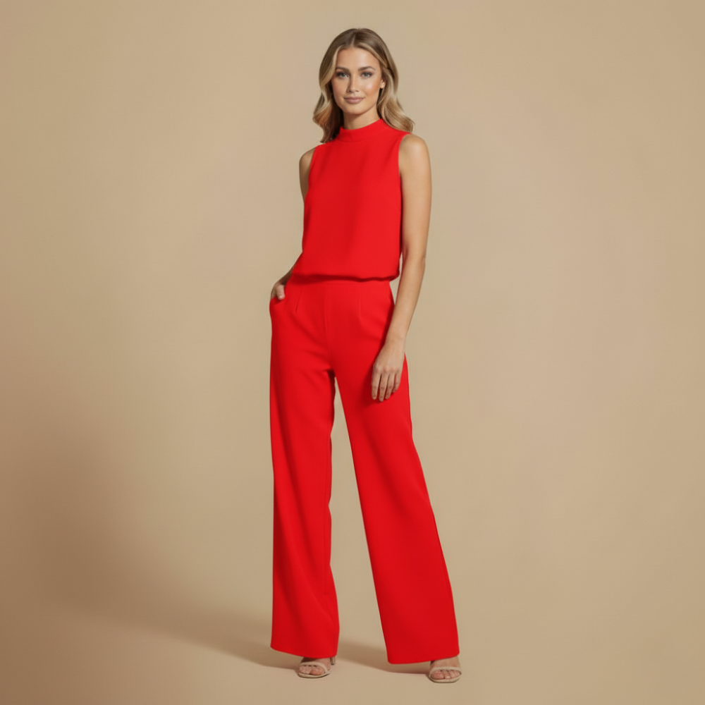Women Elegant High Neck Wide Leg Jumpsuit Fashion Grand