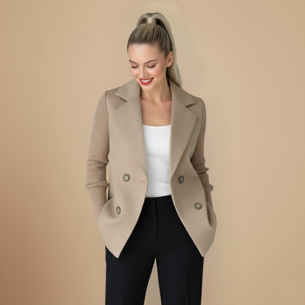 Wool Blend Double-Breasted Women's Blazer Fashion Grand