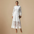Elegant Lace Maxi Dress with Puff Sleeves Fashion Grand
