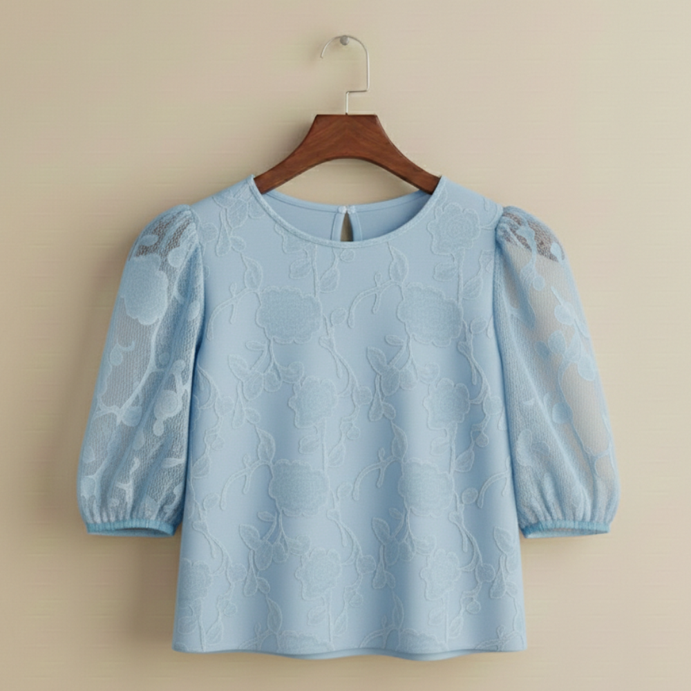 Women's chiffon round neck puff sleeve blouse Fashion Grand