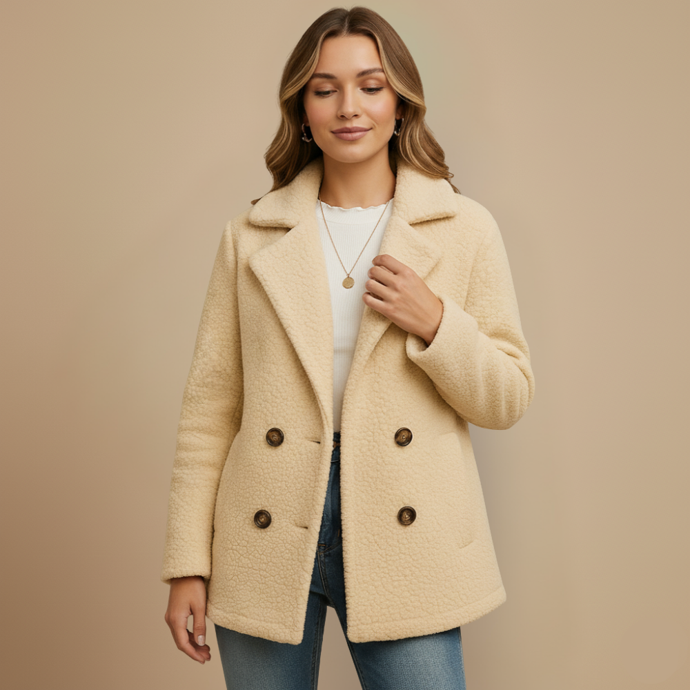 Stylish women's teddy coat with double row of buttons Fashion Grand
