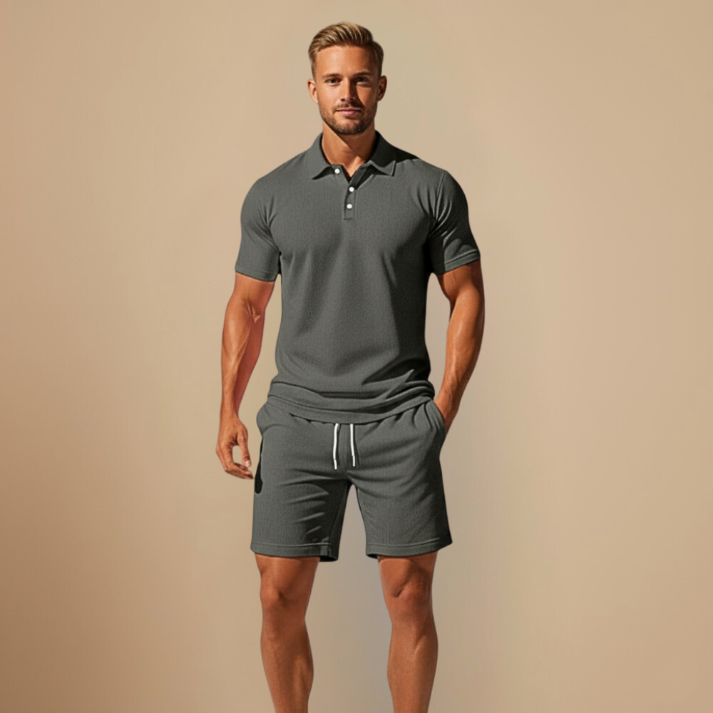 Men Summer Knit Polo Shorts Two Piece Set Fashion Grand