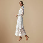 Elegant Lace Maxi Dress with Puff Sleeves Fashion Grand