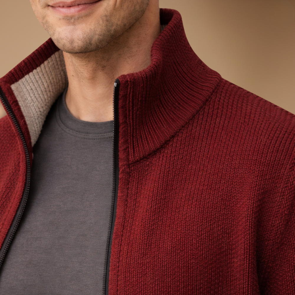 Men's full zip up high collar knit jumper Fashion Grand