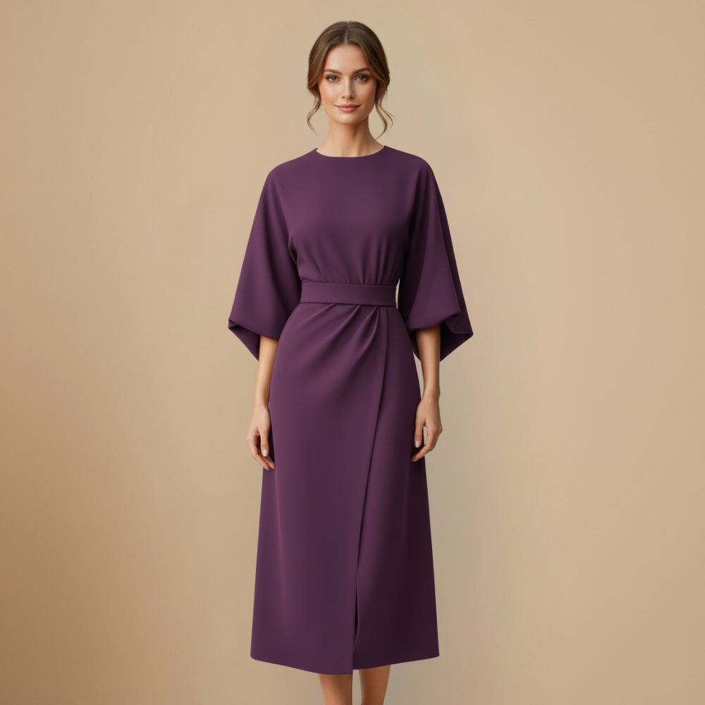 Elegant Minimalist Batwing Sleeve Round Neck Dress Fashion Grand