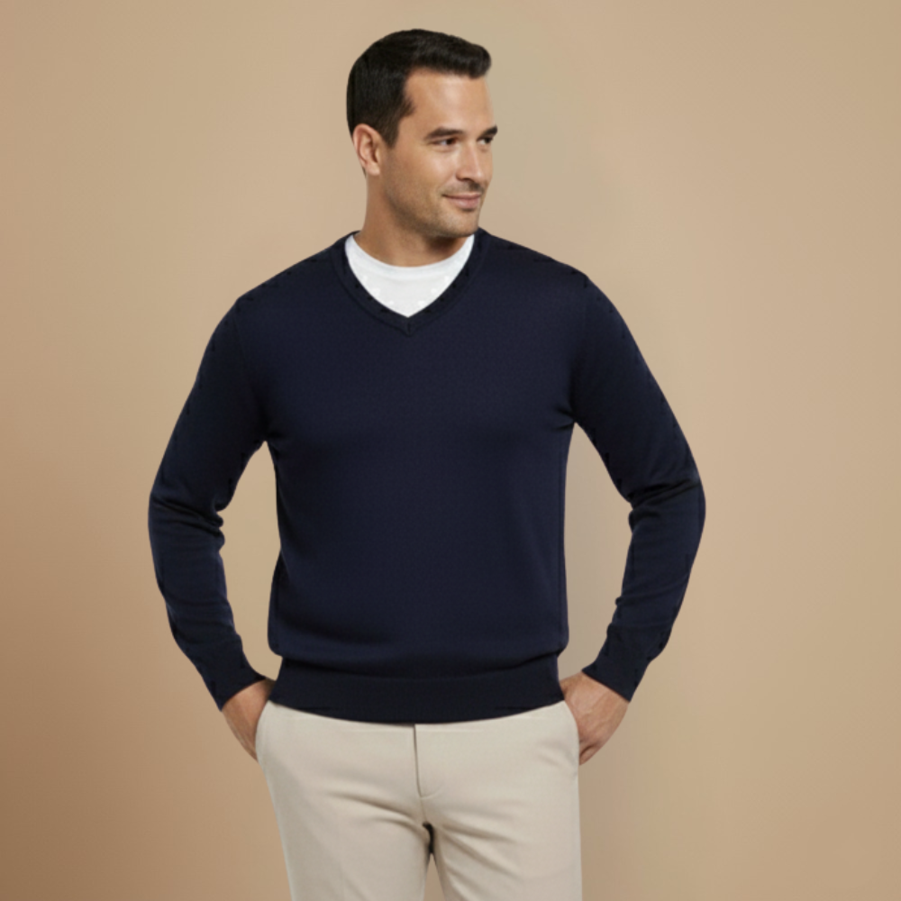 Men V-Neck Cotton Knit Sweater Fashion Grand