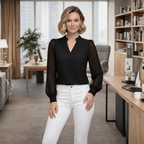 Women's v-neck long sleeve detail blouse Fashion Grand