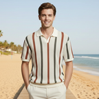 Men's striped short sleeve knitted polo shirt - casual Fashion Grand
