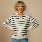 Women's Striped Polo Collar Knit Jumper Fashion Grand