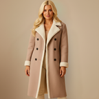 Long women's faux leather coat with fleece lining Fashion Grand