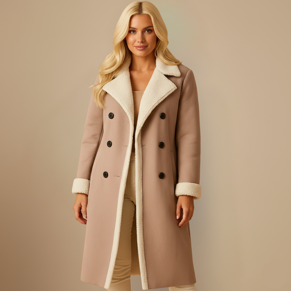 Long women's faux leather coat with fleece lining Fashion Grand