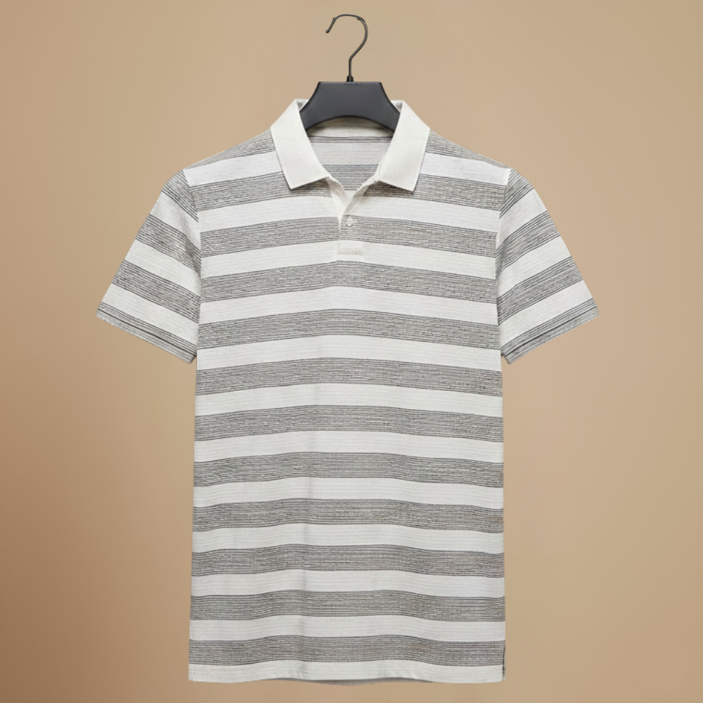 Men's striped v neck short sleeve polo shirt Fashion Grand