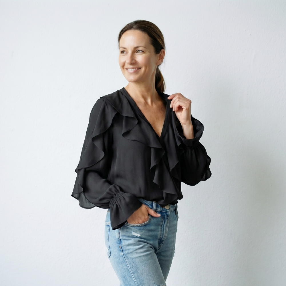 Women’s ruffle v-neck long sleeve blouse Fashion Grand